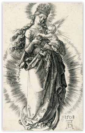 Mědirytina Maria im Strahlenkranz od Albrechta Dürera.